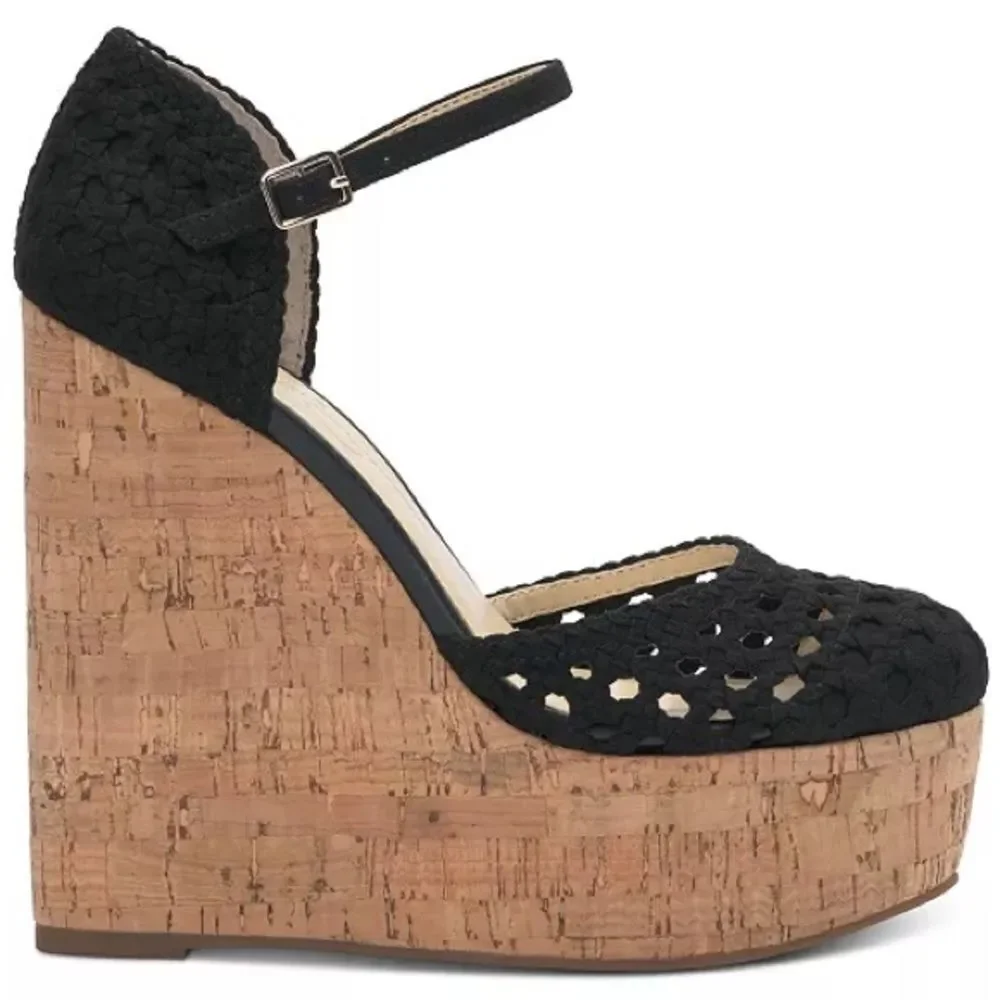 JESSICA SIMPSON Marshela Ankle-Strap Platform Wedge Sandals Woven Cutout shoes